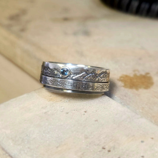 Spinner Ring with Mountain and spinning water ring