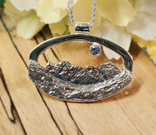 Silver Langdales Mountain Pendant with Sapphire