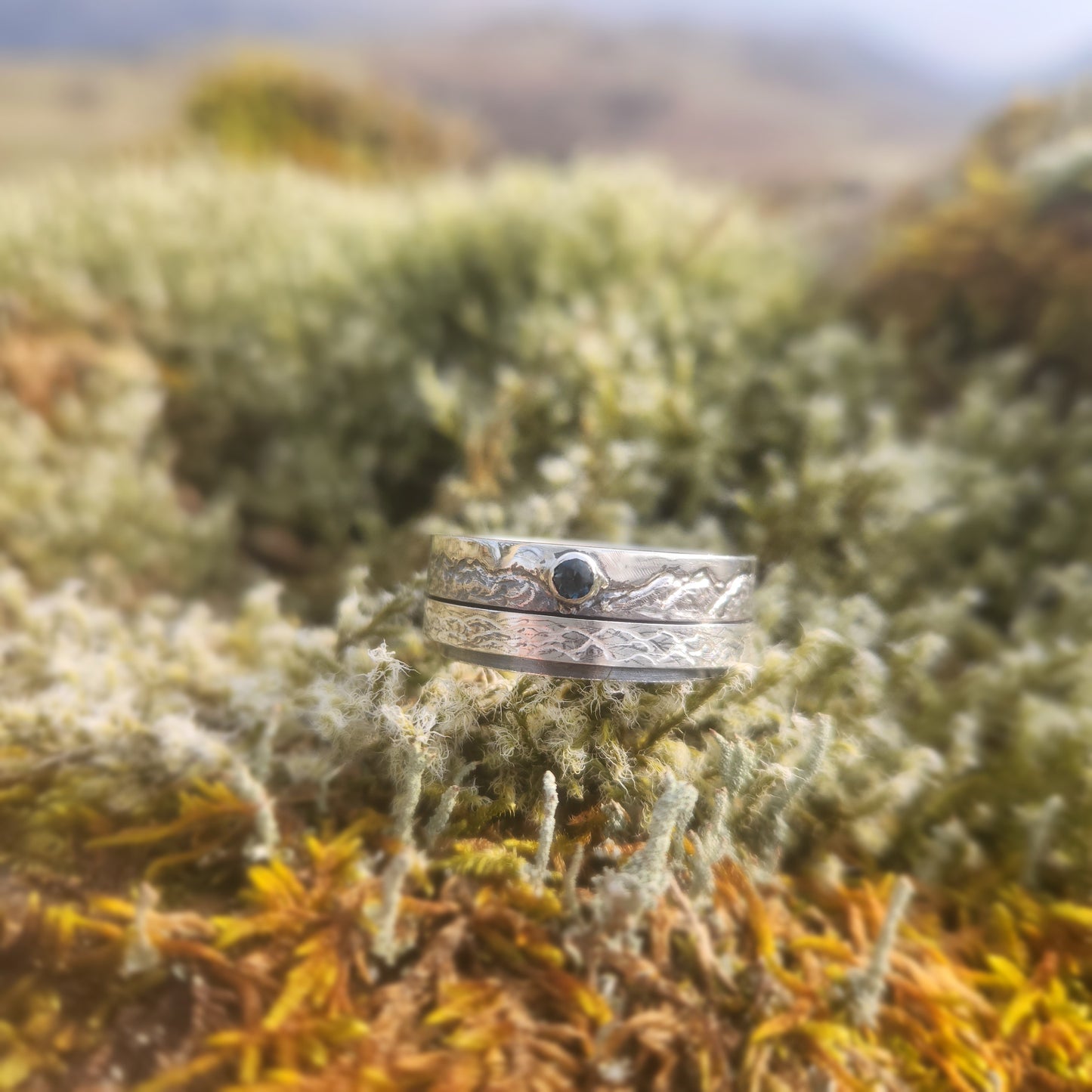 Spinner Ring with Mountain and spinning water ring